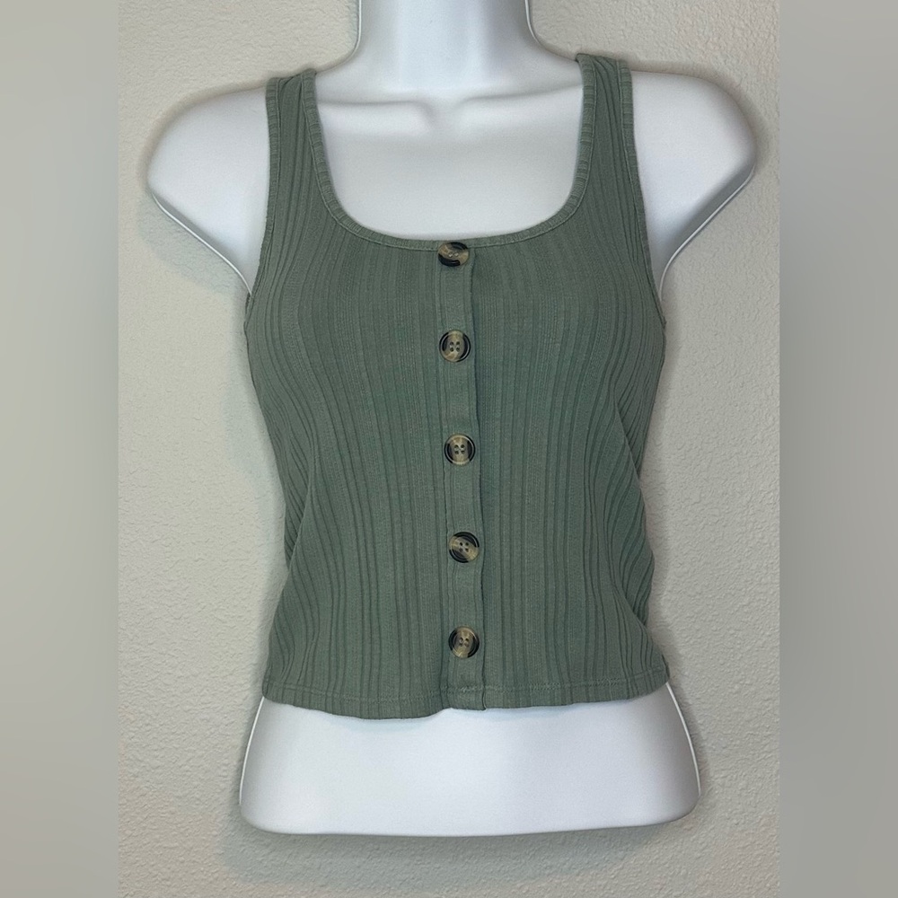 Mudd Juniors Green Ribbed Tank Top Size XS